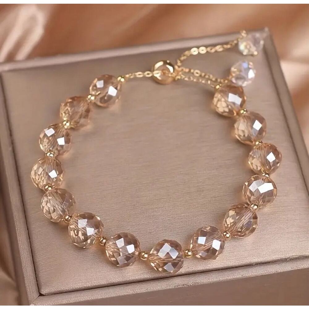 Delicate Champagne Crystal Beads Bracelet, Versatile Easy-to-wear, Casual Gift